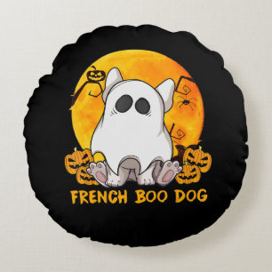 Spider Gift French Boo Bulldog mit Kürbisspinne Rundes Kissen