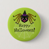 Spider Hexe Happy Halloween Button (Vorderseite)