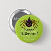 Spider Hexe Happy Halloween Button (Vorne & Hinten)