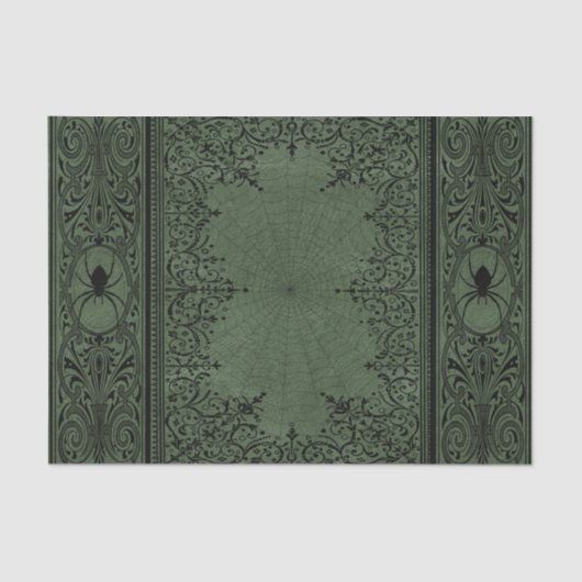 Spider Hexe | Sage Green Spiderweb Geblüht Seidenpapier (Vorderseite)