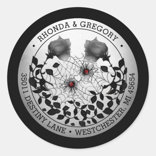 Spider Liebe Halloween Hochzeitadresse Runder Aufkleber (Vorderseite)