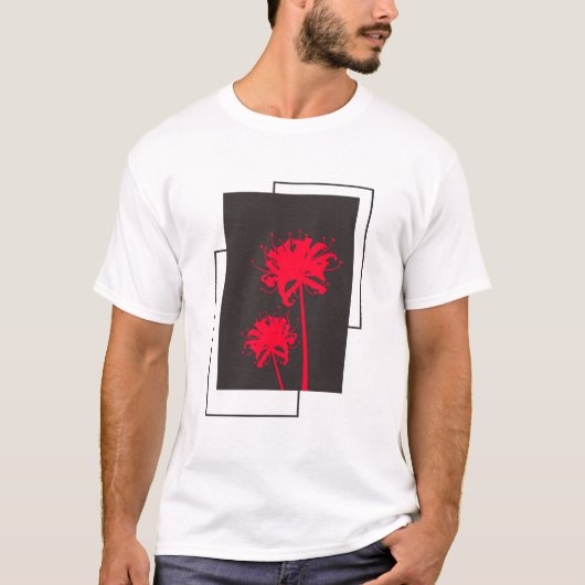Spider Lily Blume Design Monchrome T-Shirt (Vorderseite)
