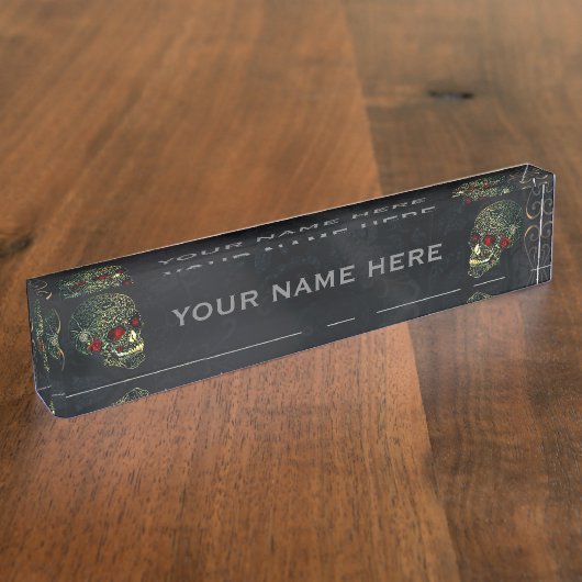 Spider Skull & Rose Glam Goth Office Desk Namensplakette (Seite)