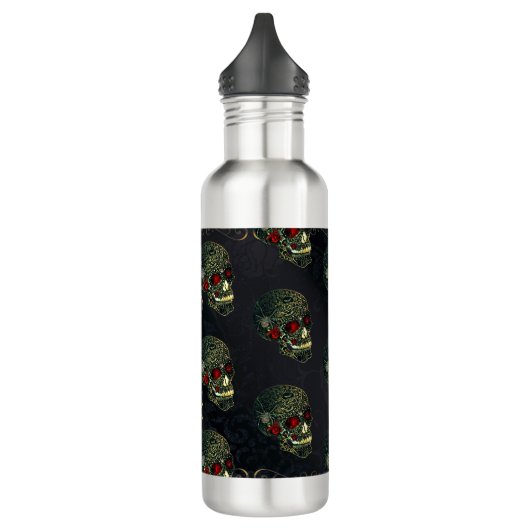 Spider Skull & Rose Glam Gothic Filigree Edelstahlflasche (Links)