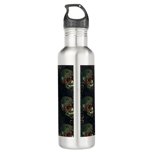 Spider Skull & Rose Glam Gothic Filigree Edelstahlflasche (Rückseite)