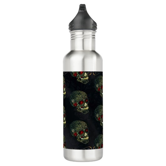 Spider Skull & Rose Glam Gothic Filigree Edelstahlflasche (Rechts)