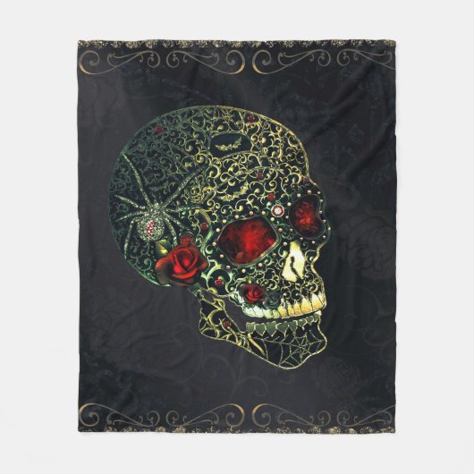 Spider Skull & Rose Glam Gothic Filigree Fleecedecke (Vorderseite)