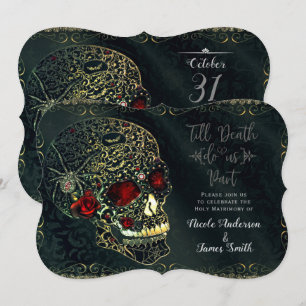 Spider Skull & Rose Gothic Wedding Einladung