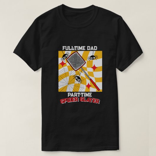 Spider Slaying Dad with Spiders & Flyswatter T-Shirt (Design vorne)