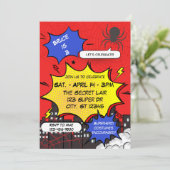 Spider Superhero Comic Birthday Einladung (Stehend Vorderseite)