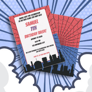Spider Superhero Rot und Blau Geburtstag Einladung