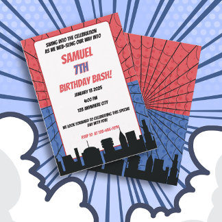 Spider Superhero Rot und Blau Geburtstag Einladung