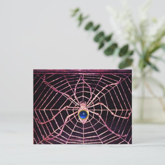 SPIDER UND WEB Blue Sapphire Black Postkarte (Stehend Vorderseite)
