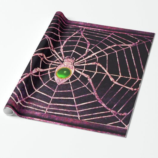 SPIDER UND WEB Green Emerald Gemstone Black Geschenkpapier (Ungerollt)