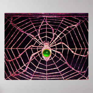 SPIDER UND WEB Green Emerald Gemstone Black Poster