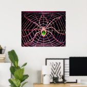SPIDER UND WEB Green Emerald Gemstone Black Poster (Heimbüro)