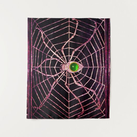 SPIDER UND WEB Green Emerald Gemstone Black Wandteppich (Vorderseite)