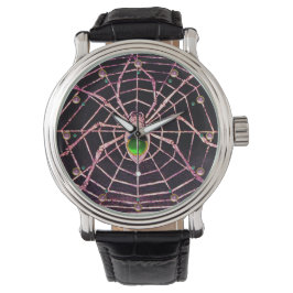 SPIDER UND WEB Green Emerald Pink Edelsteine, Schw Armbanduhr