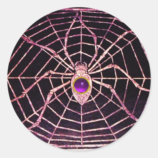 SPIDER UND WEB Lila Amethyst Black Runder Aufkleber (Vorderseite)