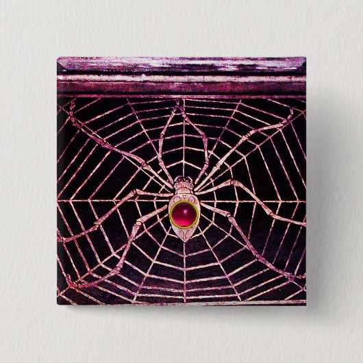 SPIDER UND WEB Pink Fuchsia Ruby Black Button (Vorderseite)