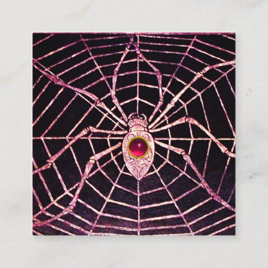 SPIDER UND WEB Pink Fuchsia Ruby Gemstone Black Quadratische Visitenkarte (Rückseite)