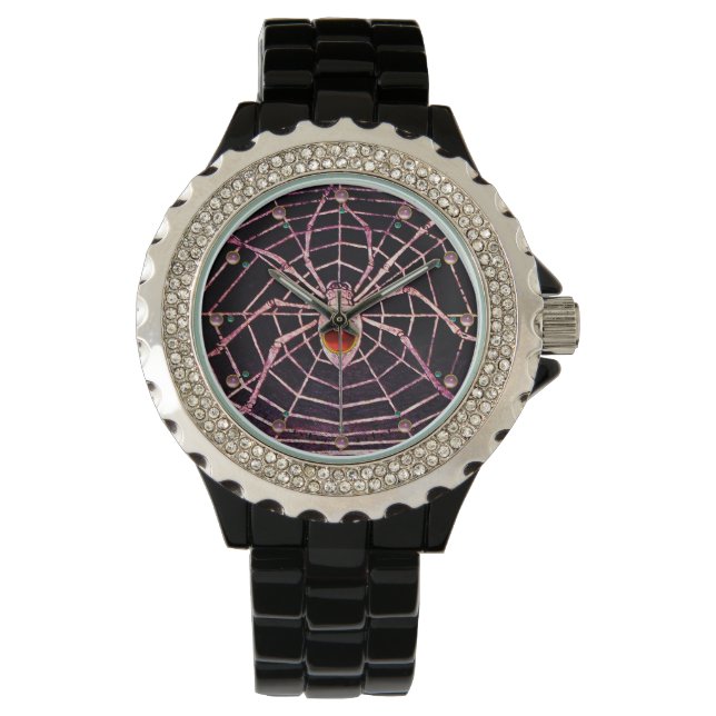 SPIDER UND WEB Red Ruby Black Armbanduhr (Vorderseite)