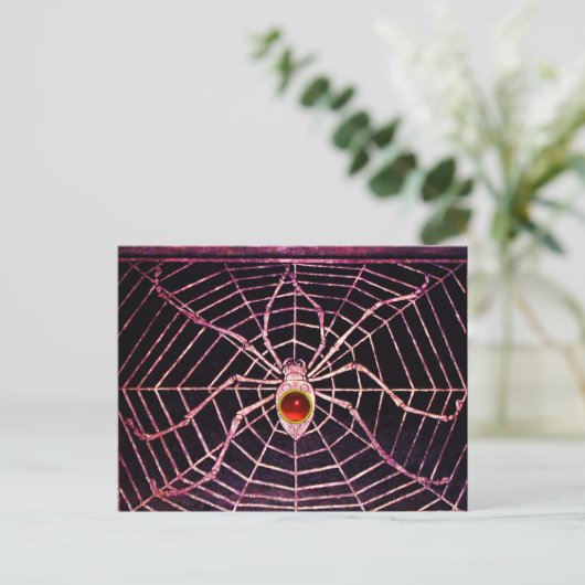 SPIDER UND WEB Red Ruby Black Postkarte (Stehend Vorderseite)