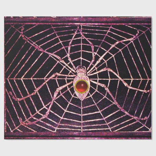 SPIDER UND WEB Red Ruby Gemstone Black Geschenkpapier (Flach)