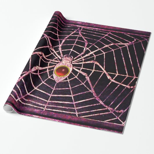 SPIDER UND WEB Red Ruby Gemstone Black Geschenkpapier (Ungerollt)