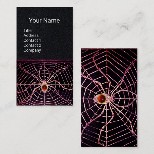 SPIDER UND WEB Red Ruby Gemstone Black Paper Visitenkarte (Vorne/Hinten)