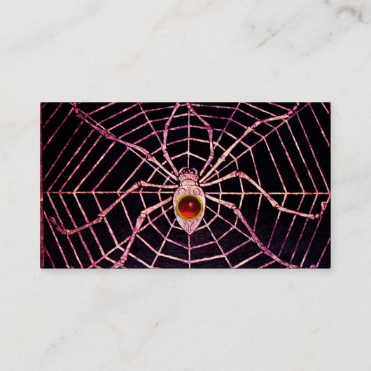 SPIDER UND WEB Red Ruby Gemstone Black Paper Visitenkarte (Rückseite)
