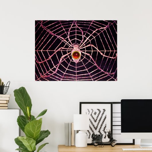 SPIDER UND WEB Red Ruby Gemstone Black Poster (Heimbüro)