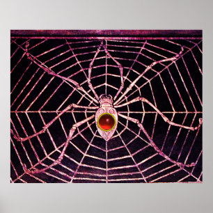 SPIDER UND WEB Red Ruby Gemstone Black Poster