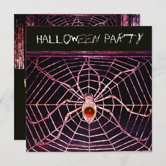 SPIDER- UND WEITROTES RUBY-SCHWARZ-HALLOWEEN-PARTY EINLADUNG (Vorne/Hinten)