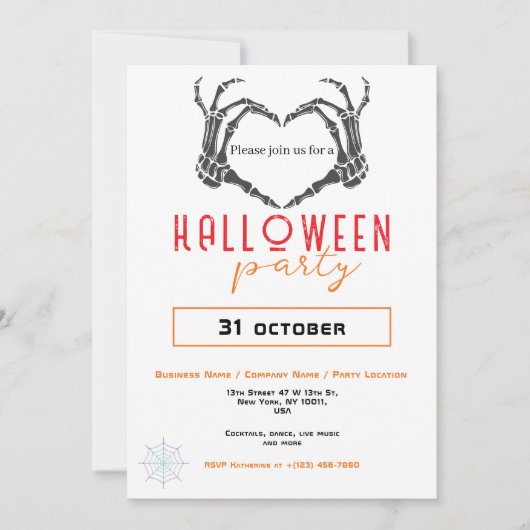 Spider Wave Skeleton Hand Business Halloween-Party Einladung (Vorderseite)
