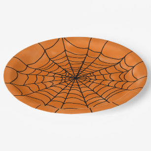 Spider Web auf Orange Halloween Pappteller