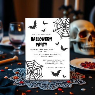 Spider Web Bat Spooky Schwarz-weißes Halloween-Par Einladung