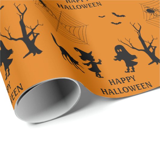 Spider Web Black Cat Wrapping Paper Geschenkpapier (Rolleneckpunkt)