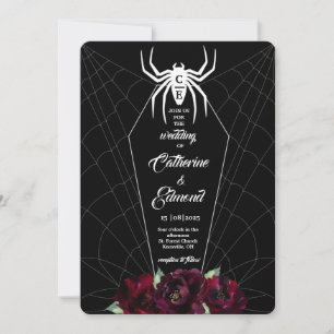 Spider Web Coffin Schwarz-weiß Hallowedding Einladung