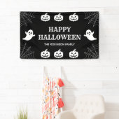 Spider Web Custom Black & White Happy Halloween Banner (Insitu)