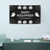 Spider Web Custom Black & White Happy Halloween Banner (Messeveranstaltung)