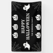 Spider Web Custom Black & White Happy Halloween Banner (Vertikal)