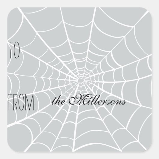 Spider Web Gift Tag Quadratischer Aufkleber (Vorderseite)
