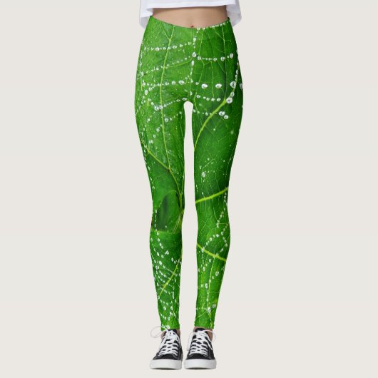 Spider Web Green Garden Leaf Design Natural Leggings (Vorderseite)