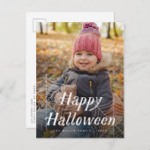 Spider Web Happy Halloween Foto Card Ankündigungspostkarte (Vorne/Hinten)