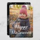 Spider Web Happy Halloween Foto Card Dankeskarte (Vorne/Hinten)