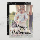Spider Web Happy Halloween Foto Card Dankeskarte (Vorne/Hinten)