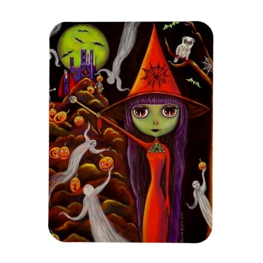 Spider Web Hexe Big Eye Girl Owl Halloween Magnet (Vertikal)