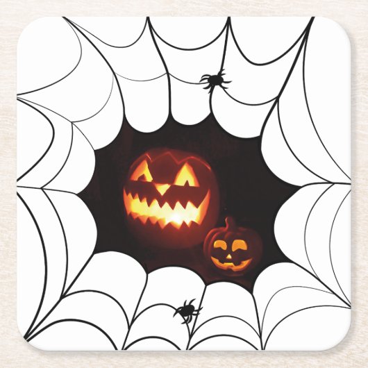 Spider Web mit Pumpkins Rechteckiger Pappuntersetzer (Vorderseite)