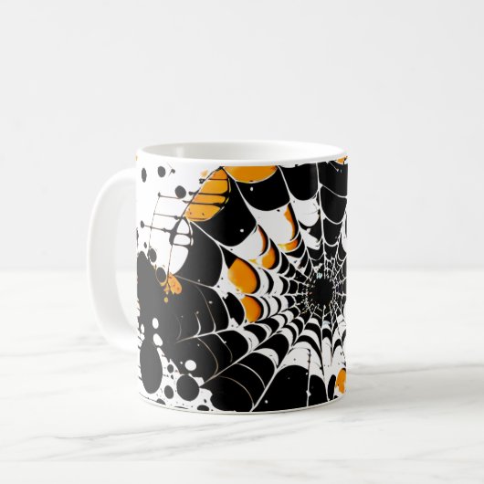 Spider Web Orange und Black Ink Spritzer Tasse (Vorderseite Links)
